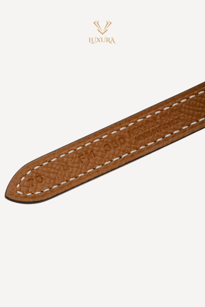 Black reversible leather belt with gold H buckle — Hermes | Endless UAE
