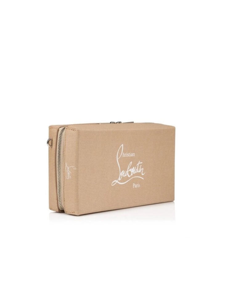 Beige leather clutch bag with Christian Louboutin logo and adjustable shoulder strap — Christian Louboutin | Endless UAE