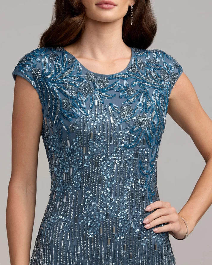 Slate Blue Embellished Cap Sleeve Gown — Mac Duggal | Endless UAE