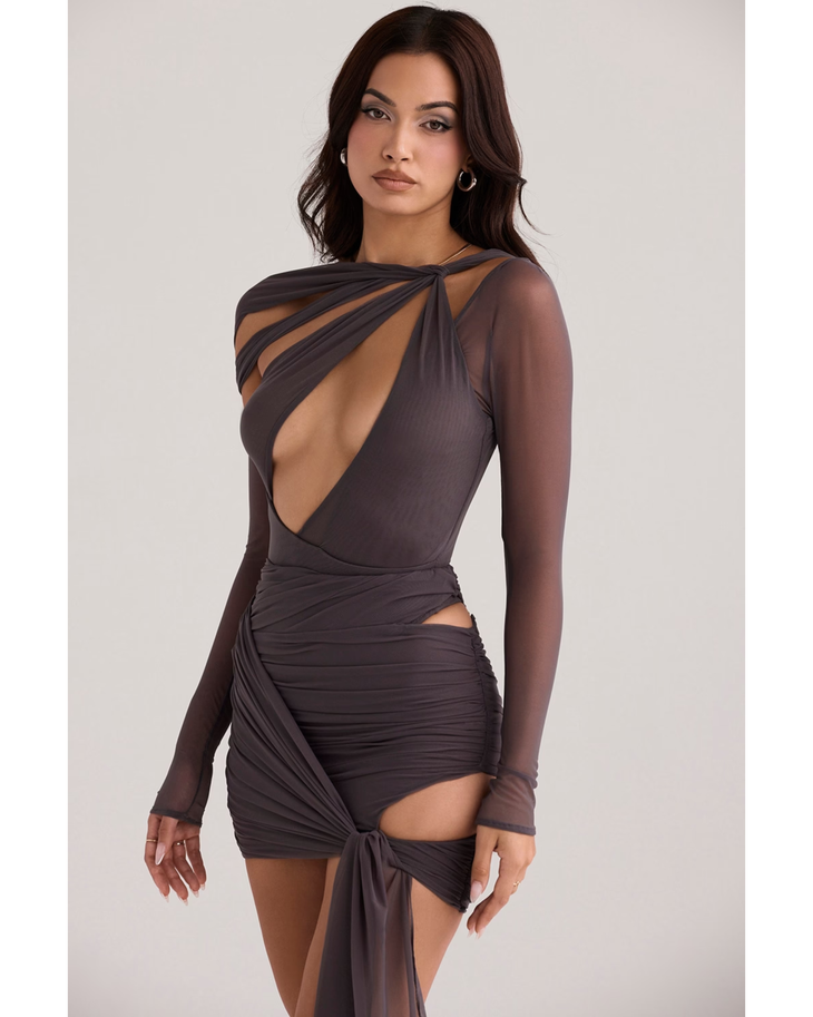 Charcoal wrap-style crop top and skirt set with cutout details — House of CB | Endless UAE