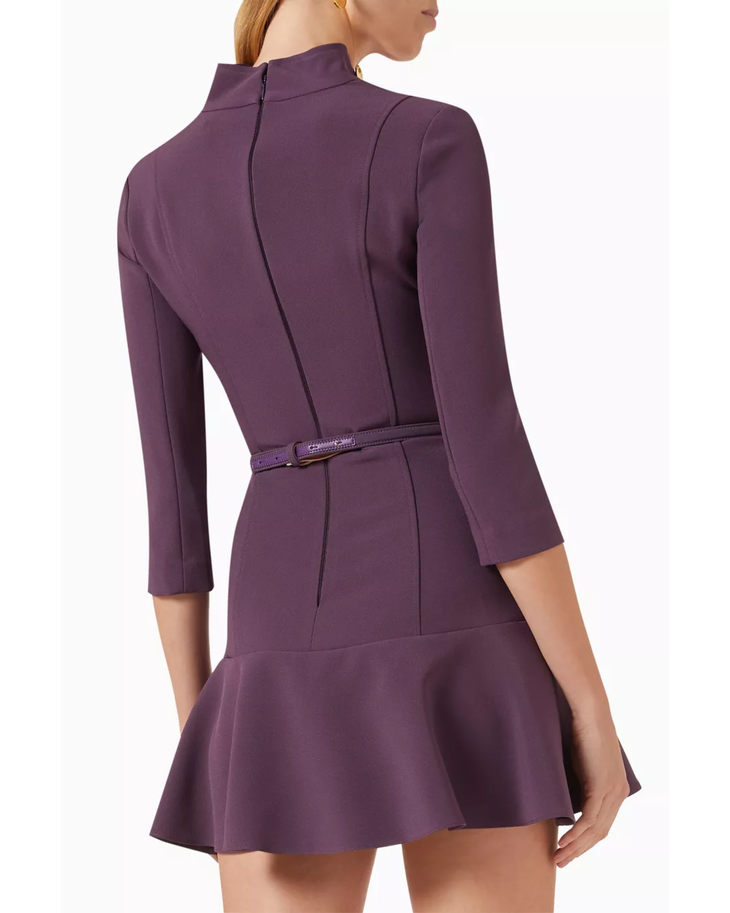 Belted Mini Dress in Purple with Gold Buttons — Elisabetta Franchi | Endless UAE