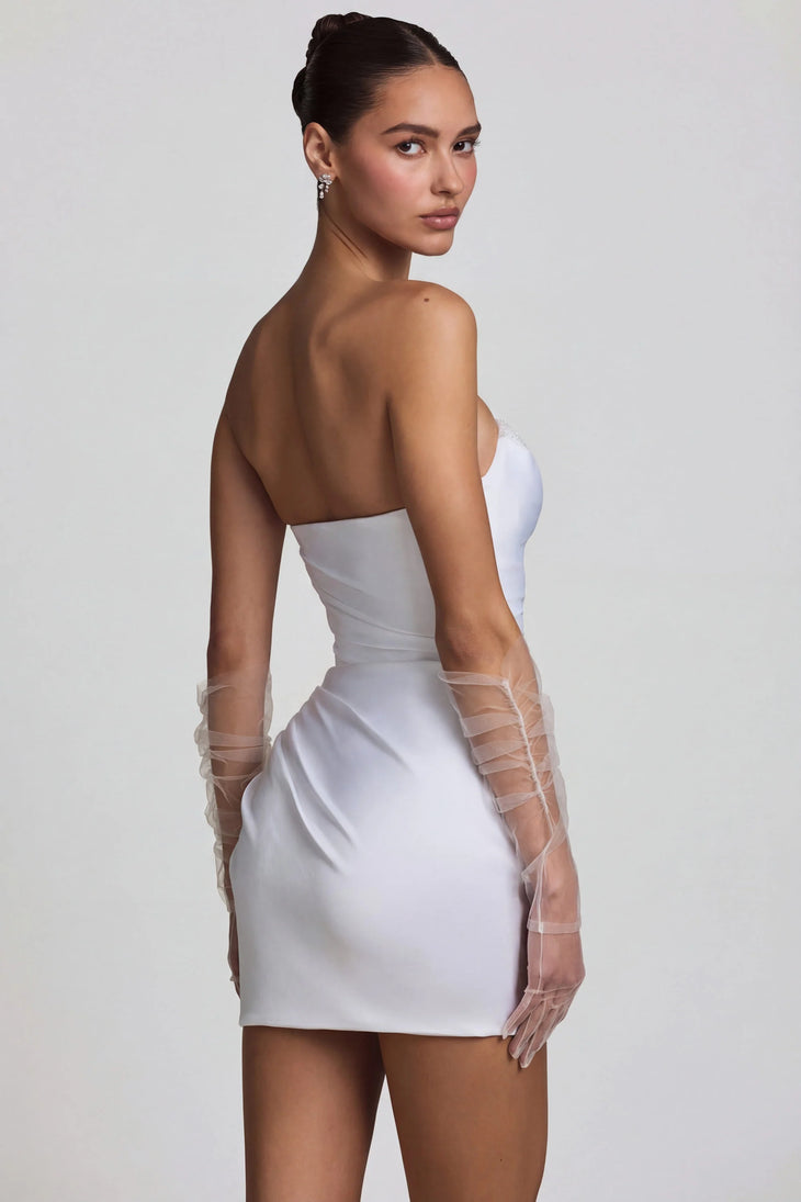 White ruched corset mini dress with beaded neckline — Oh Polly | Endless UAE