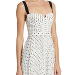 White polka dot chiffon mini dress with black straps and belt — Self-portrait | Endless UAE