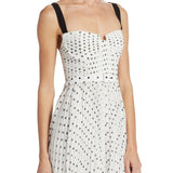 White polka dot chiffon mini dress with black straps and belt — Self-portrait | Endless UAE
