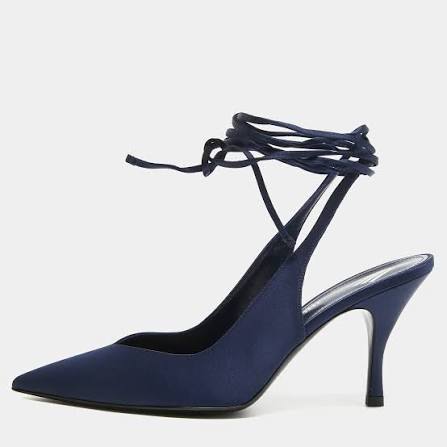 Navy pointed-toe slingback pumps with ankle tie straps — The Attico | Endless UAE