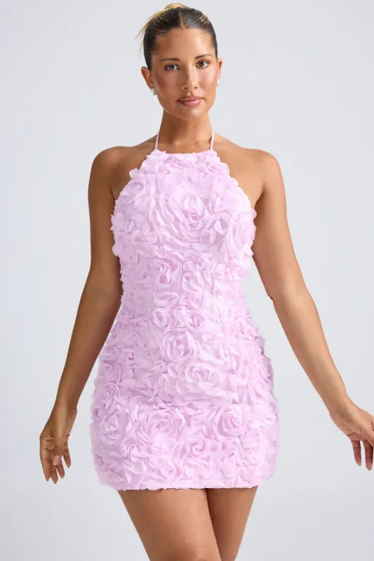 Pink floral-appliqué halterneck backless mini dress — Oh Polly | Endless UAE
