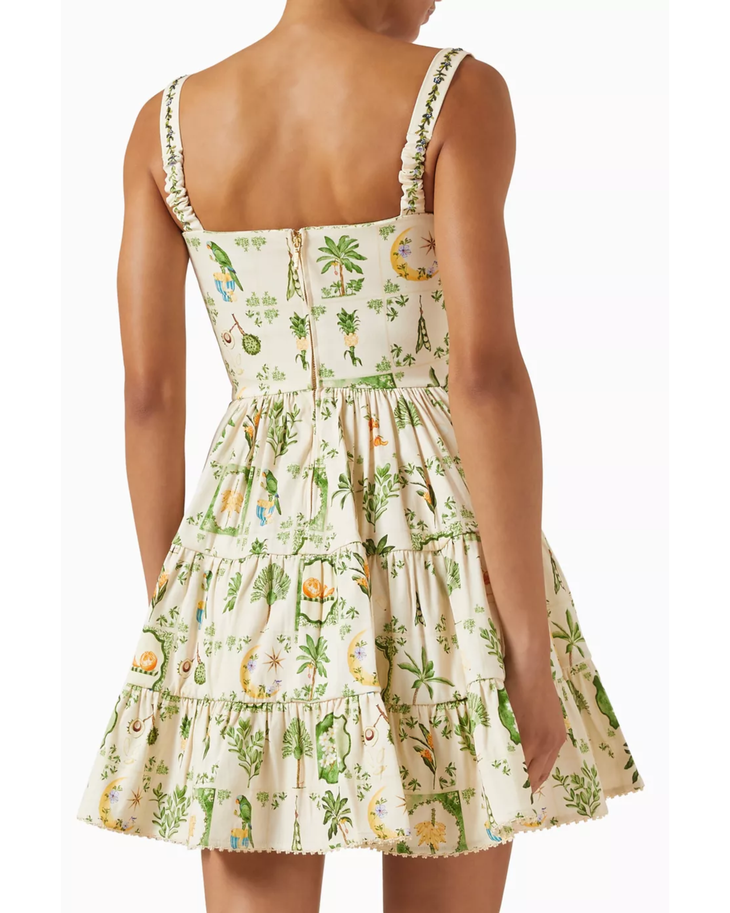 Lima wild dress in cream with botanical print and tiered skirt — Agua by Agua Bendita | Endless UAE