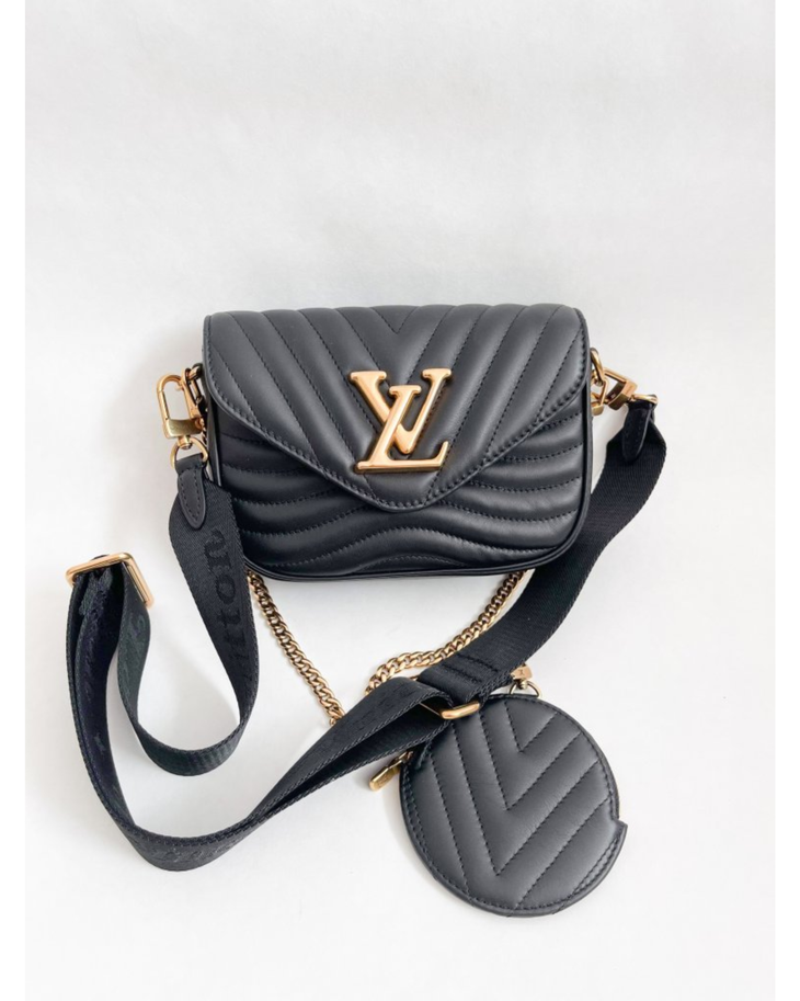 Black quilted LV New Wave Multi Pochette with gold hardware and adjustable strap — Louis Vuitton | Endless UAE