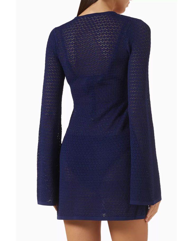 Navy textured mini dress with plunging neckline and ring detail — Monday Swimwear | Endless UAE