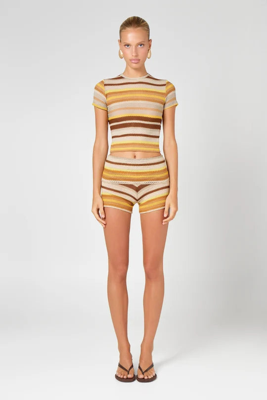 Striped Knit Co-Ord Set in Yellow, Brown and Cream — Hyphen | Endless UAE