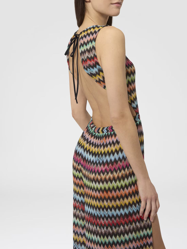 Colorful micro zigzag patterned lamé viscose jumpsuit with V-neckline — Missoni | Endless UAE