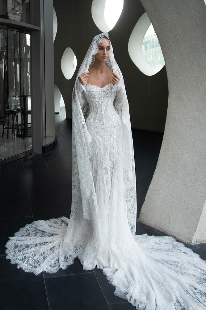 Kaystine off-shoulder lace wedding dress with long sleeves — Patricia Tesori Couture | Endless UAE