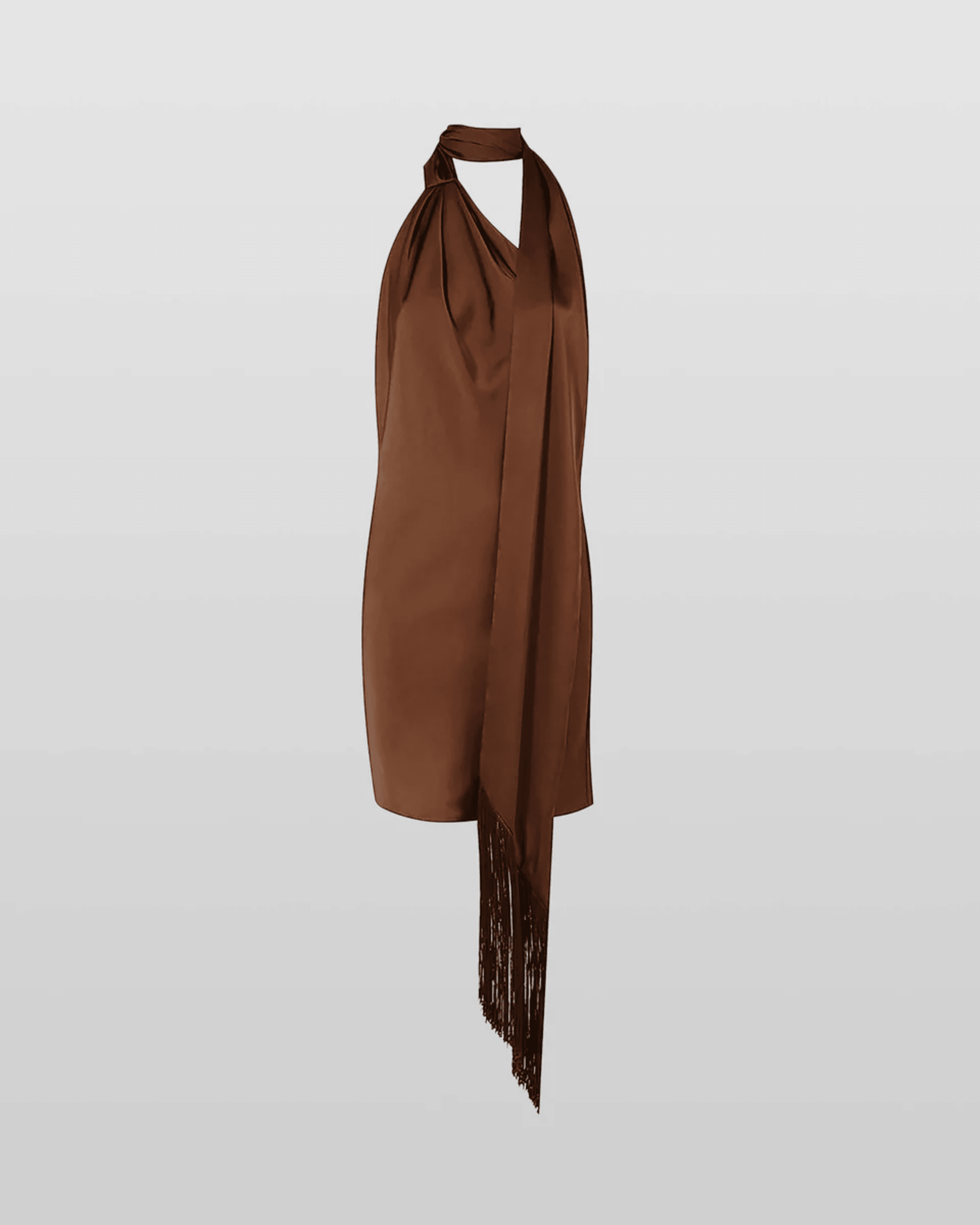 Serafia Cocoa Dress with halter neckline and fringed hem detail — Rat & Boa | Endless UAE