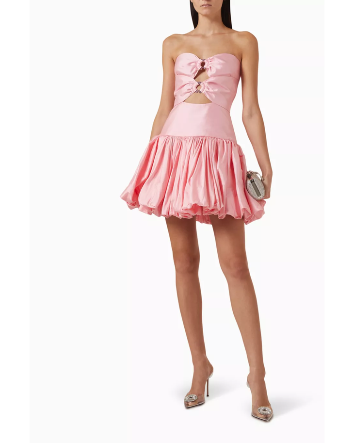 Pink strapless mini dress with cutout detail and balloon skirt — Autonomie | Endless UAE