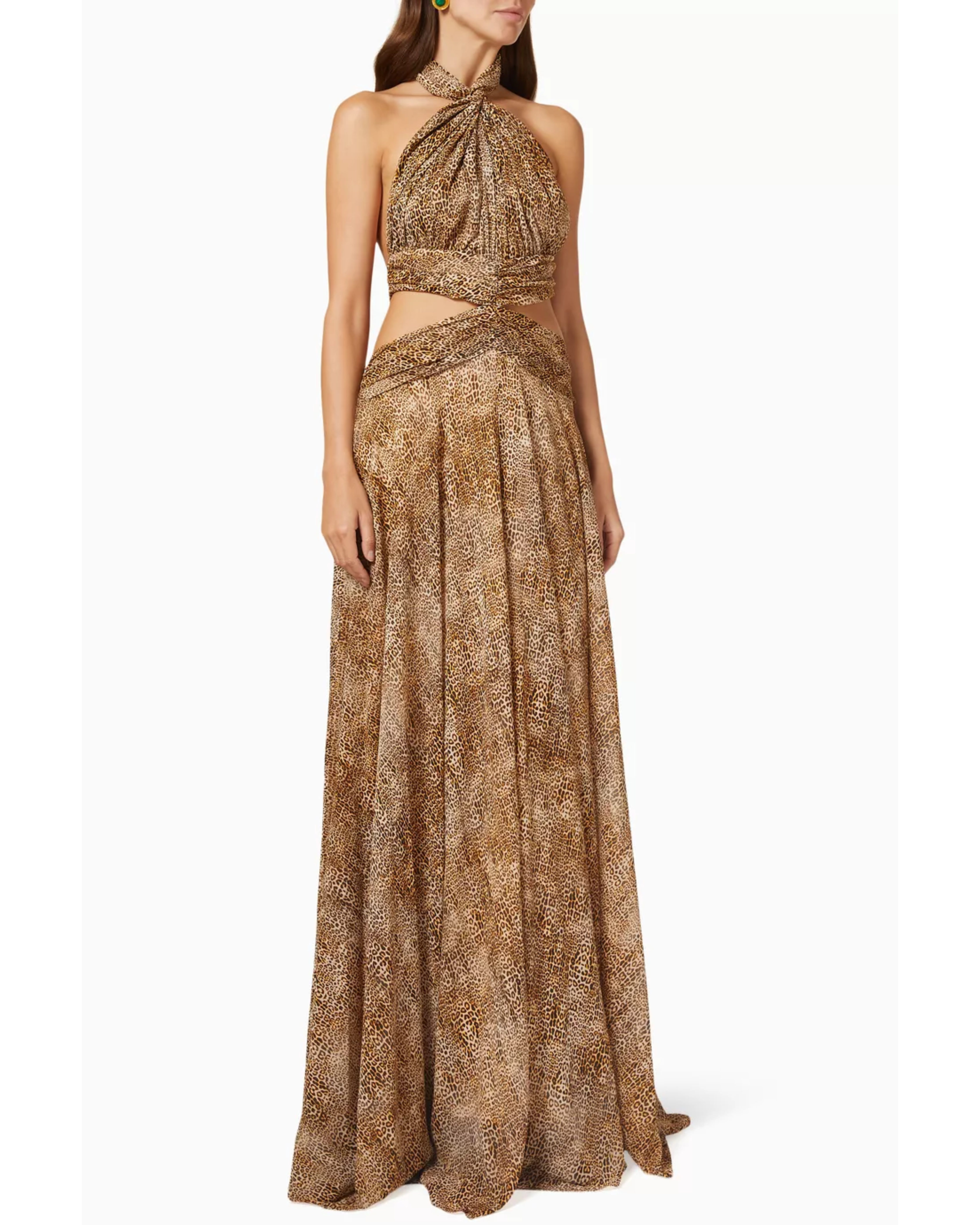 Gold sequin halter maxi dress with cutout waist detail — Alexis | Endless UAE
