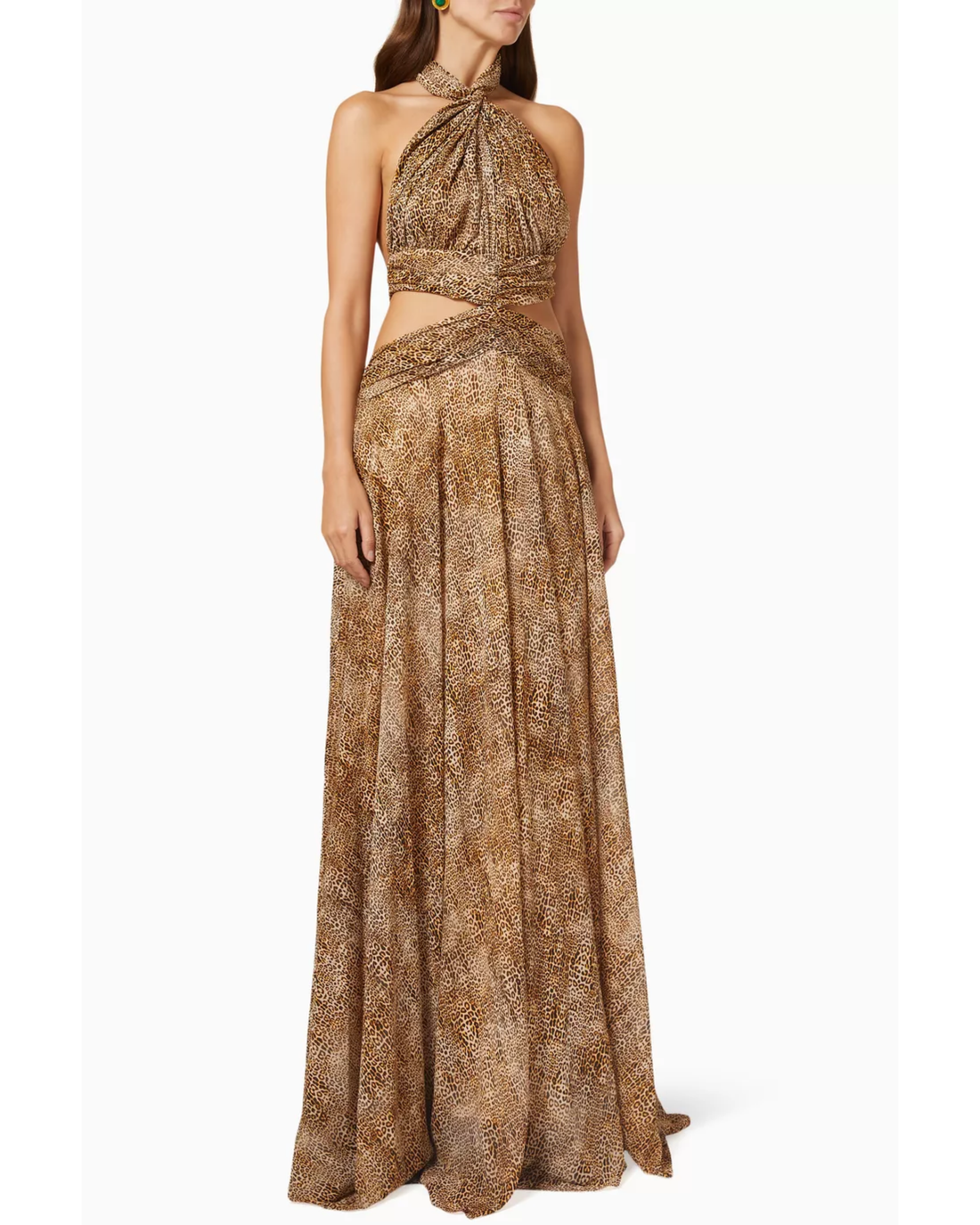 Gold sequin halter maxi dress with cutout waist detail — Alexis | Endless UAE