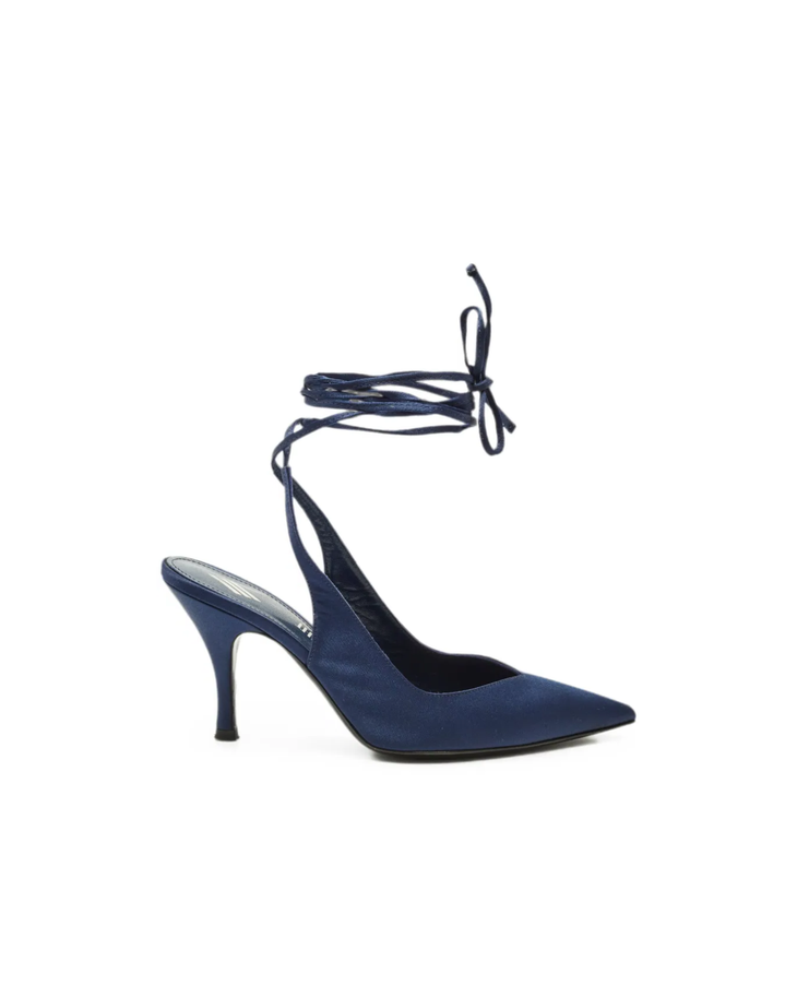 Navy pointed-toe slingback pumps with ankle tie straps — The Attico | Endless UAE