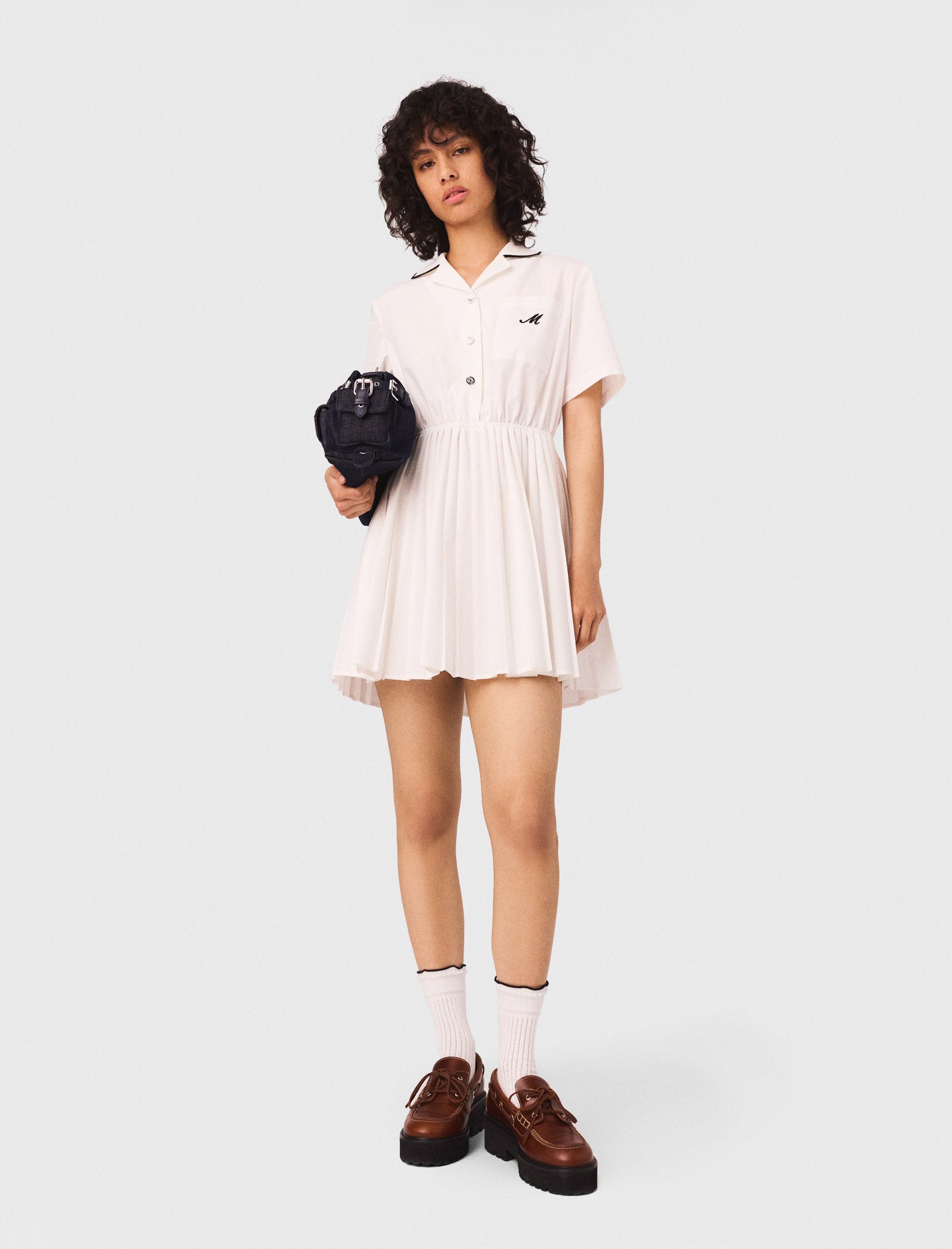 Short Sleeve Shirt Dress in pale pink with pleated skirt — Maje | Endless UAE