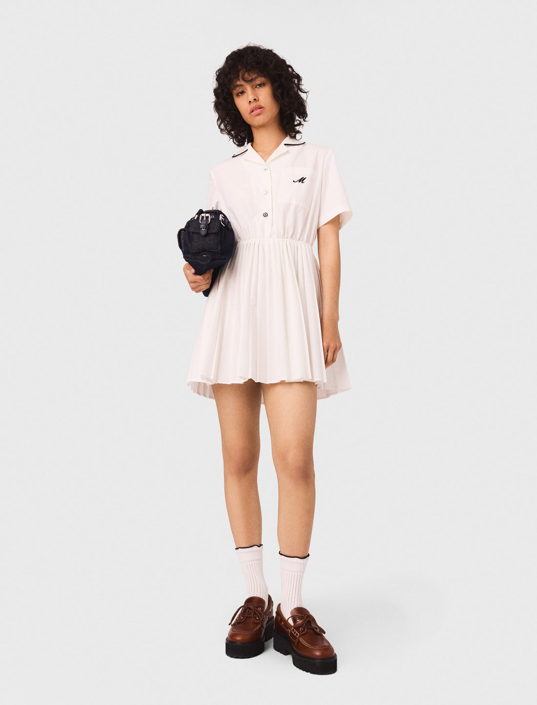 Short Sleeve Shirt Dress in pale pink with pleated skirt — Maje | Endless UAE