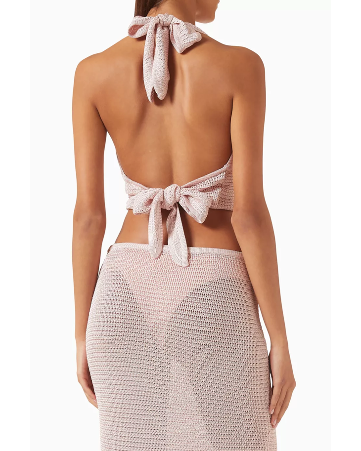 Pink textured knit maxi skirt with high waistband and ankle length — Monday Swimwear | Endless UAE