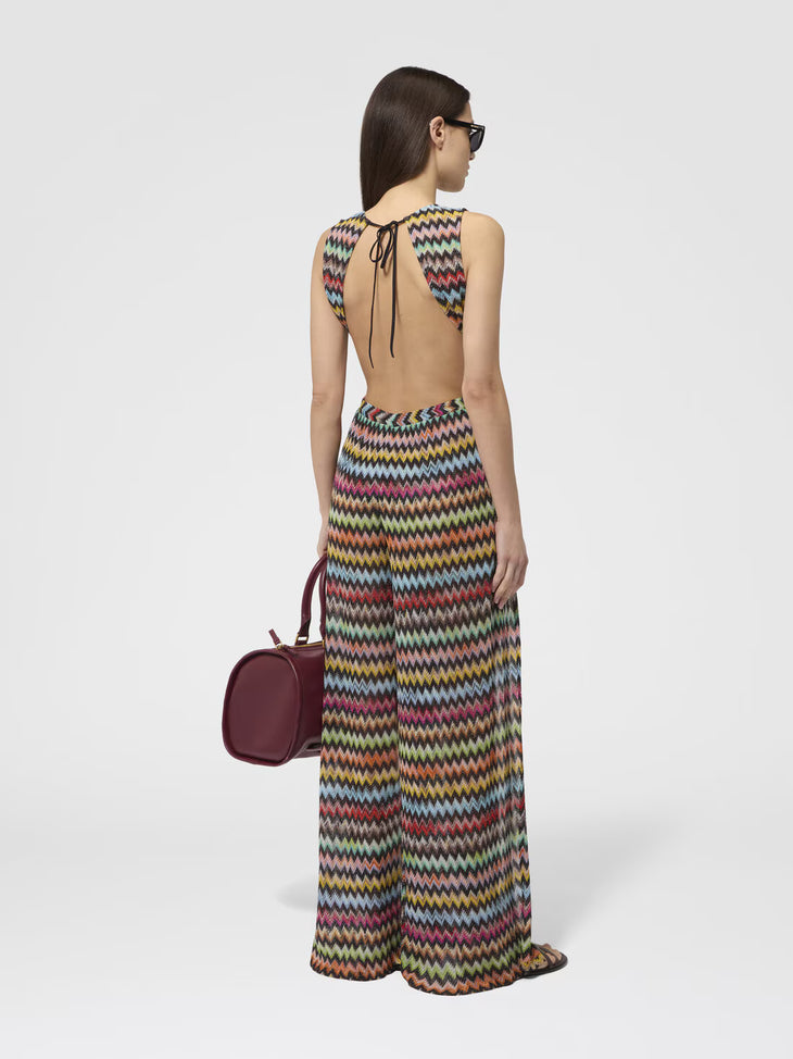 Colorful micro zigzag patterned lamé viscose jumpsuit with V-neckline — Missoni | Endless UAE