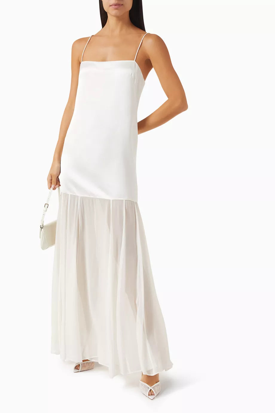 White camisole maxi dress with pleated skirt and thin straps — Shona Joy | Endless UAE