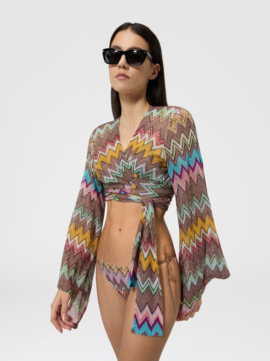 Missoni multicolored zigzag knit wrap top with long sleeves — Missoni | Endless UAE