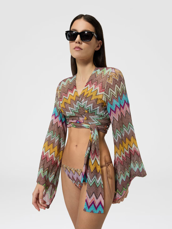 Missoni multicolored zigzag knit wrap top with long sleeves — Missoni | Endless UAE