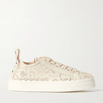 Lauren Scalloped Lace Sneakers in cream with leather trim and canvas details — Chloe | Endless UAE