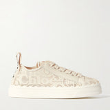 Lauren Scalloped Lace Sneakers in cream with leather trim and canvas details — Chloe | Endless UAE