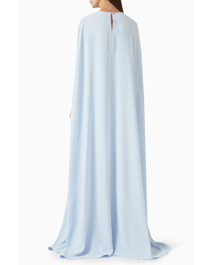 Light blue embellished cape and dress set with beaded detailing and sweeping train — Heva | Endless UAE