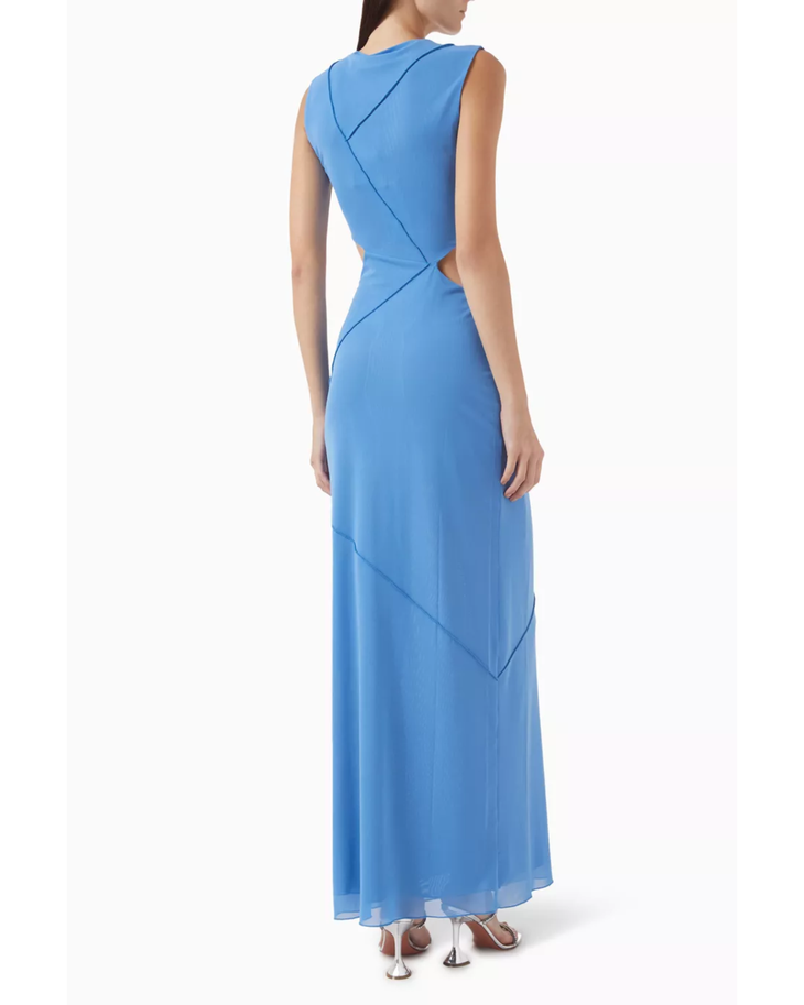 Blue sleeveless maxi dress with cut-out details and asymmetrical draping — Misha | Endless UAE