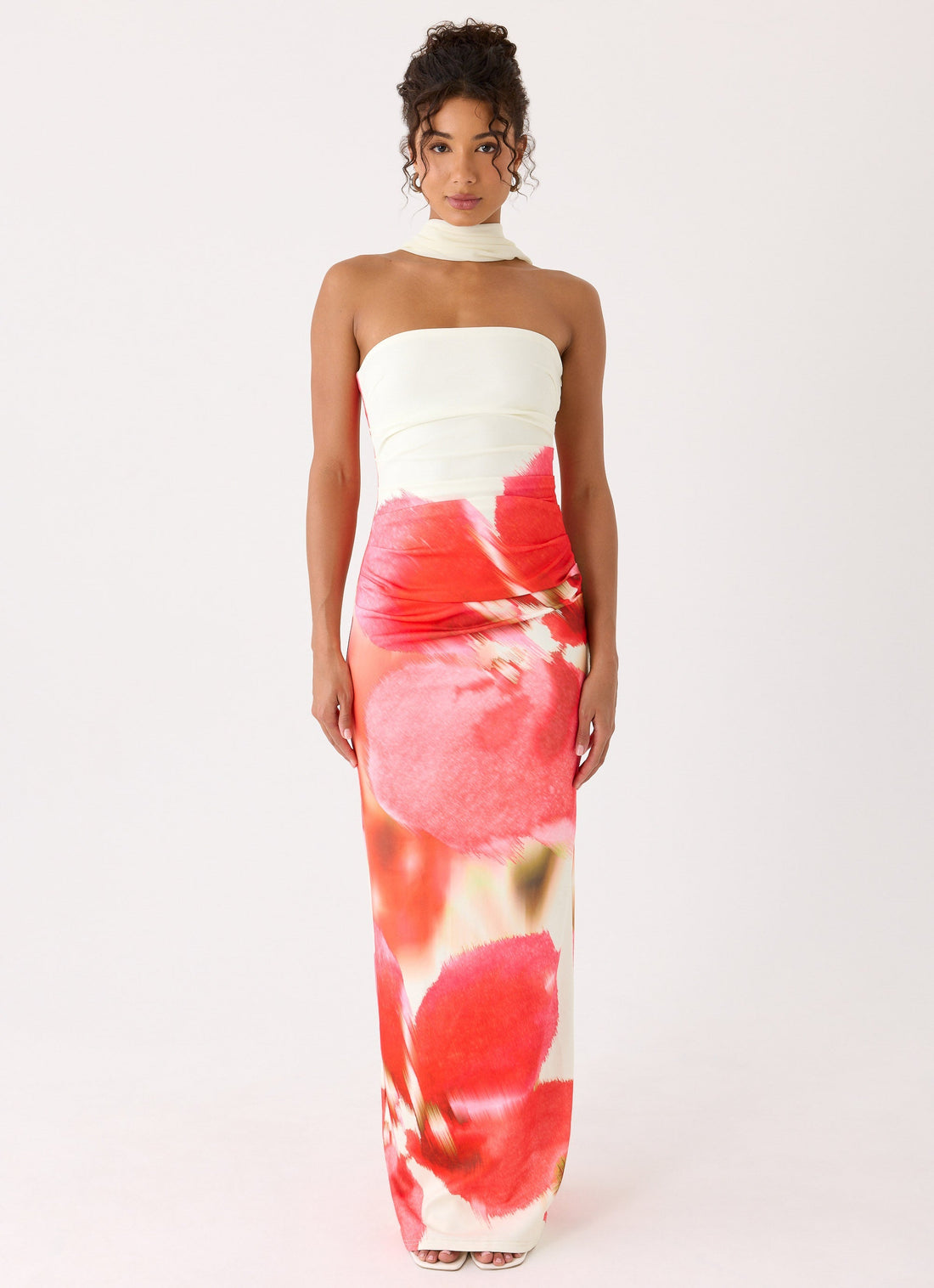 Libra Maxi Dress in cream and red floral print with choker neckline — Peppermayo | Endless UAE