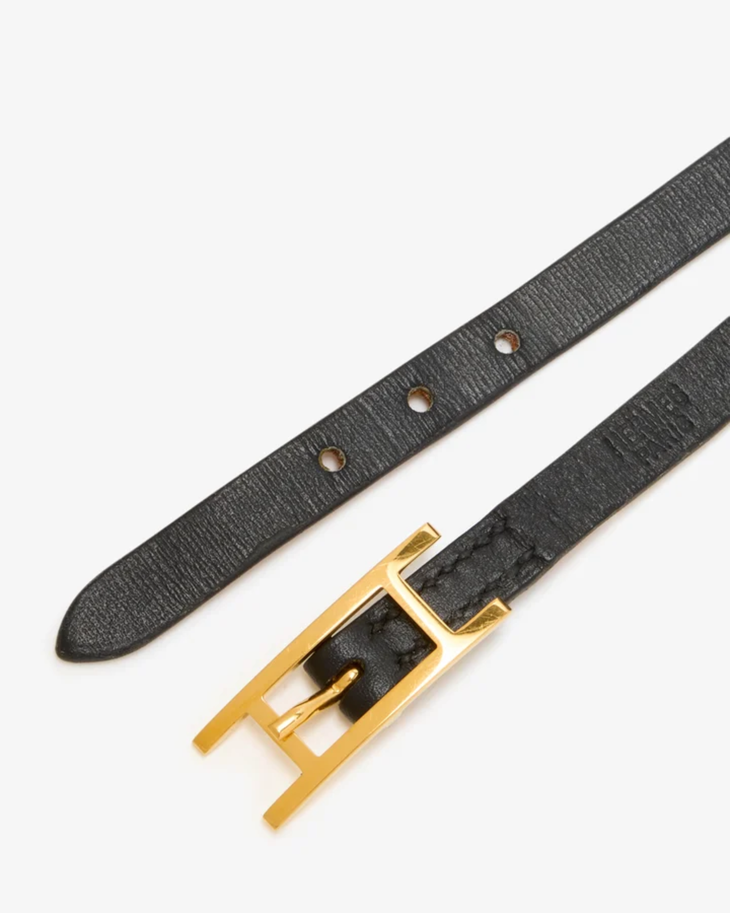 Black leather double tour bracelet with gold-tone buckle — Hermes | Endless UAE