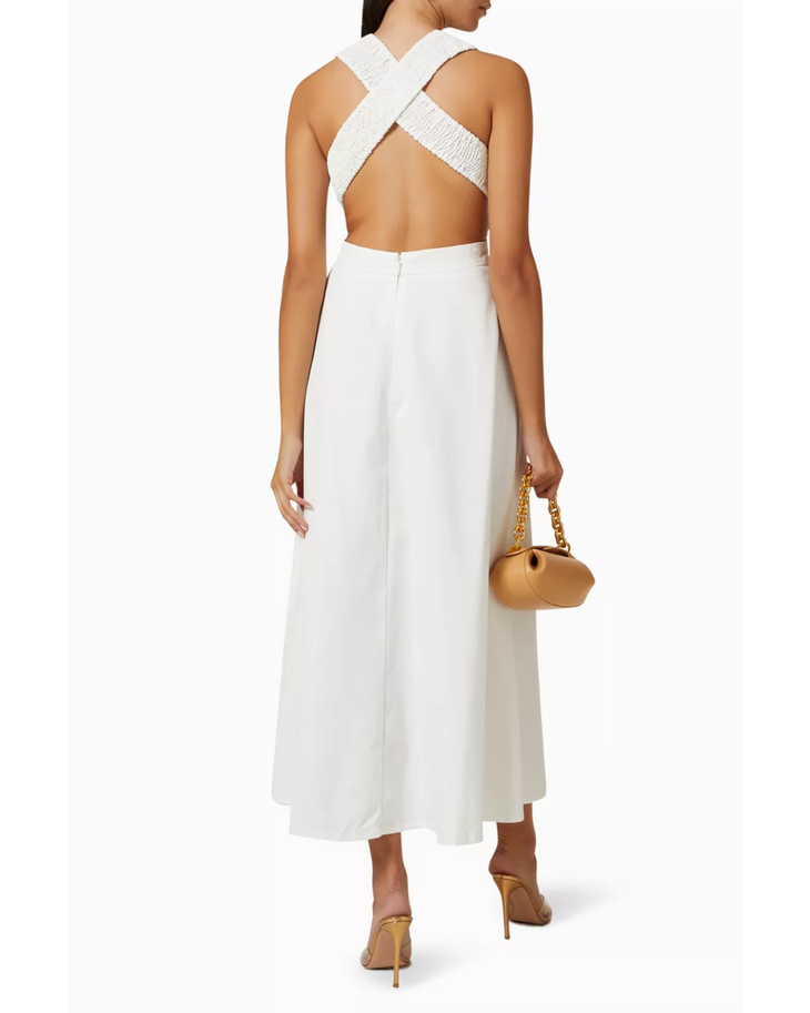 White sleeveless maxi dress with cutout detail and A-line skirt — Mossman | Endless UAE