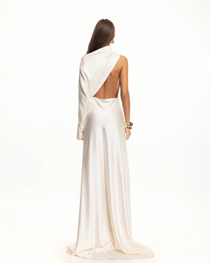 Cannes Pearl Dress in cream with open back and flowing train — Matters World | Endless UAE