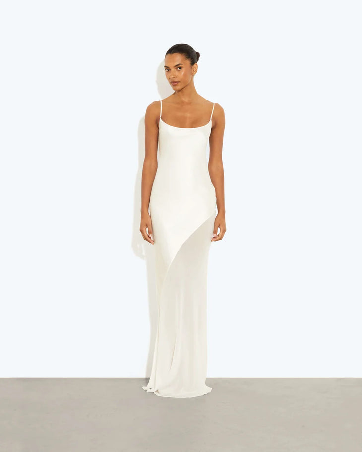 Ruba Slip Dress in cream worn by model against white background — Rat & Boa | Endless UAE