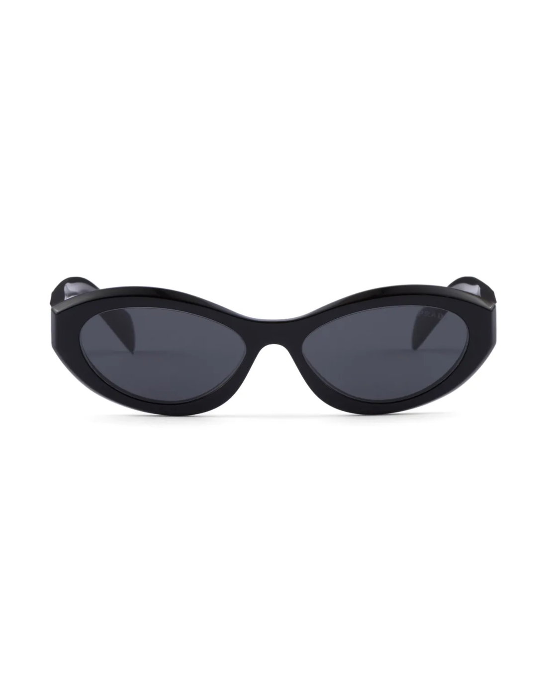 Black oval-frame sunglasses with dark lenses and curved arms — Prada | Endless UAE