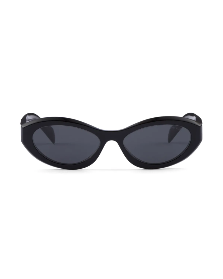 Black oval-frame sunglasses with dark lenses and curved arms — Prada | Endless UAE