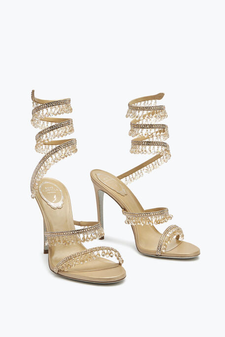 Chandelier sandals with crystal-embellished straps and nude stiletto heel — René Caovilla | Endless UAE