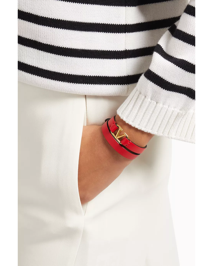 Red leather double-strap bracelet with gold VG logo — Valentino Garavani | Endless UAE
