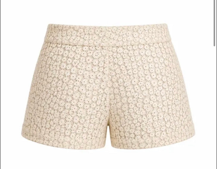 Beige speckled textured shorts with elastic waistband — Baicoz | Endless UAE