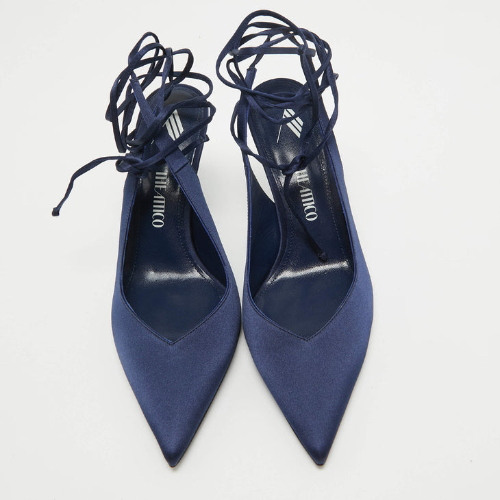 Navy pointed-toe slingback pumps with ankle tie straps — The Attico | Endless UAE