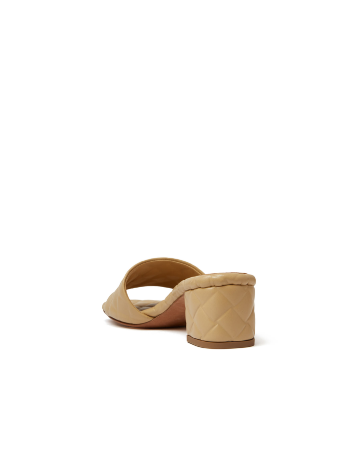 Beige quilted leather mule with block heel and padded upper — Bottega Veneta | Endless UAE