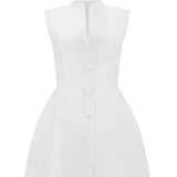 White satin mini dress with button front and structured collar — Odd Muse | Endless UAE