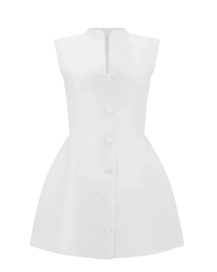 White satin mini dress with button front and structured collar — Odd Muse | Endless UAE
