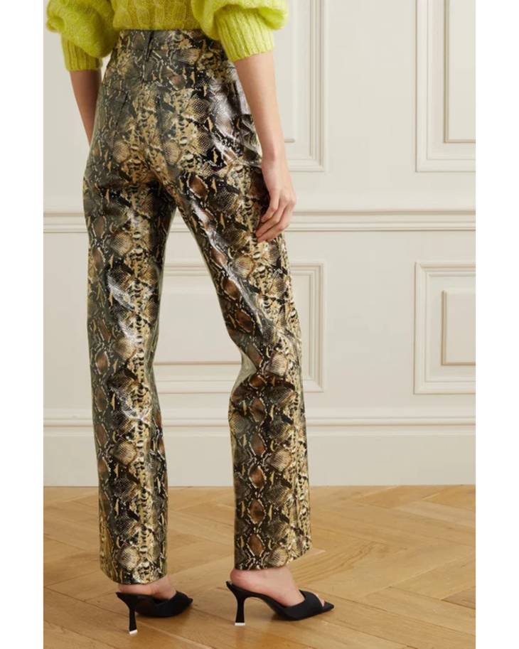 Snake-effect straight-leg pants in beige and brown — Rotate | Endless UAE