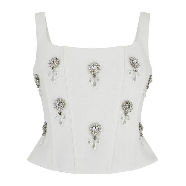 Crystal Corset white tank dress with silver embellishments — Odd Muse | Endless UAE