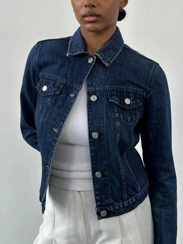 Classic mid-wash denim jacket with silver buttons and chest pockets — Armani Exchange | Endless UAE