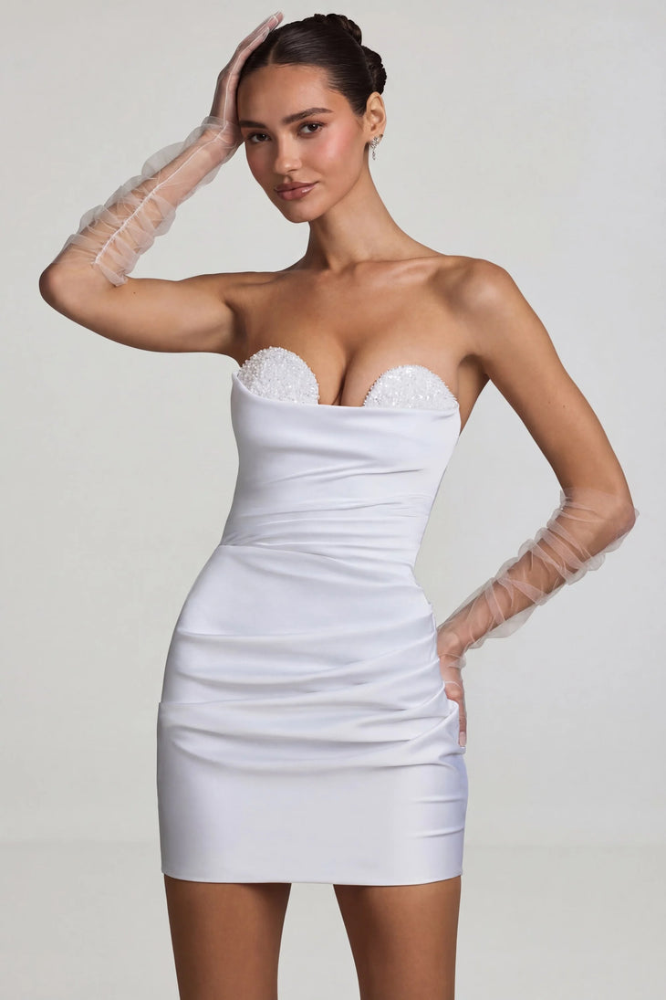 White ruched corset mini dress with beaded neckline — Oh Polly | Endless UAE